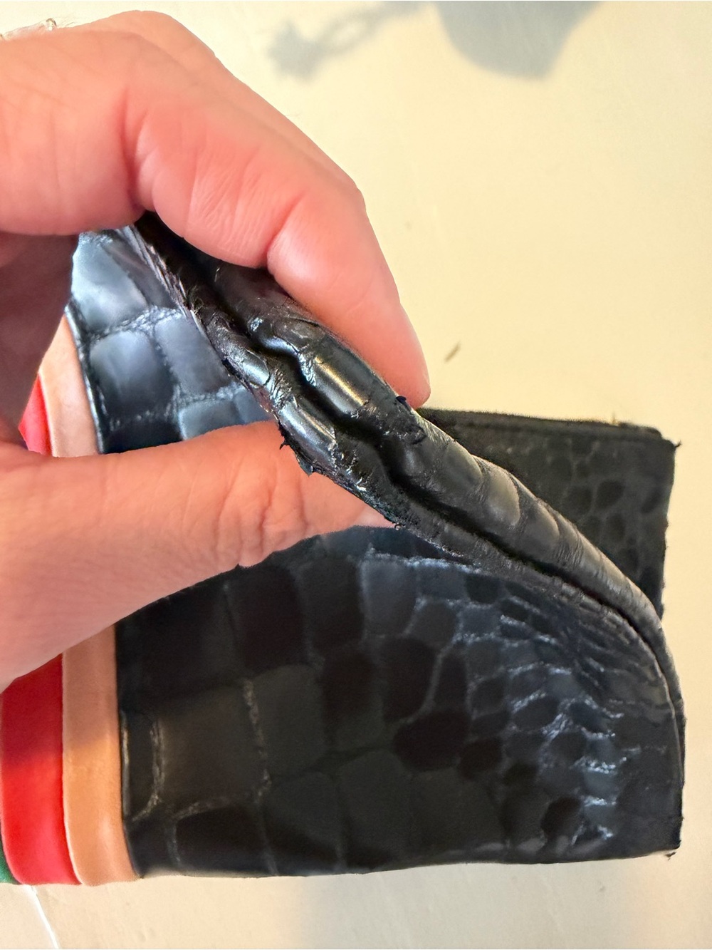 Black Croc Foldover Clutch with Green and Red Center Stripe - Picture 6 of 6